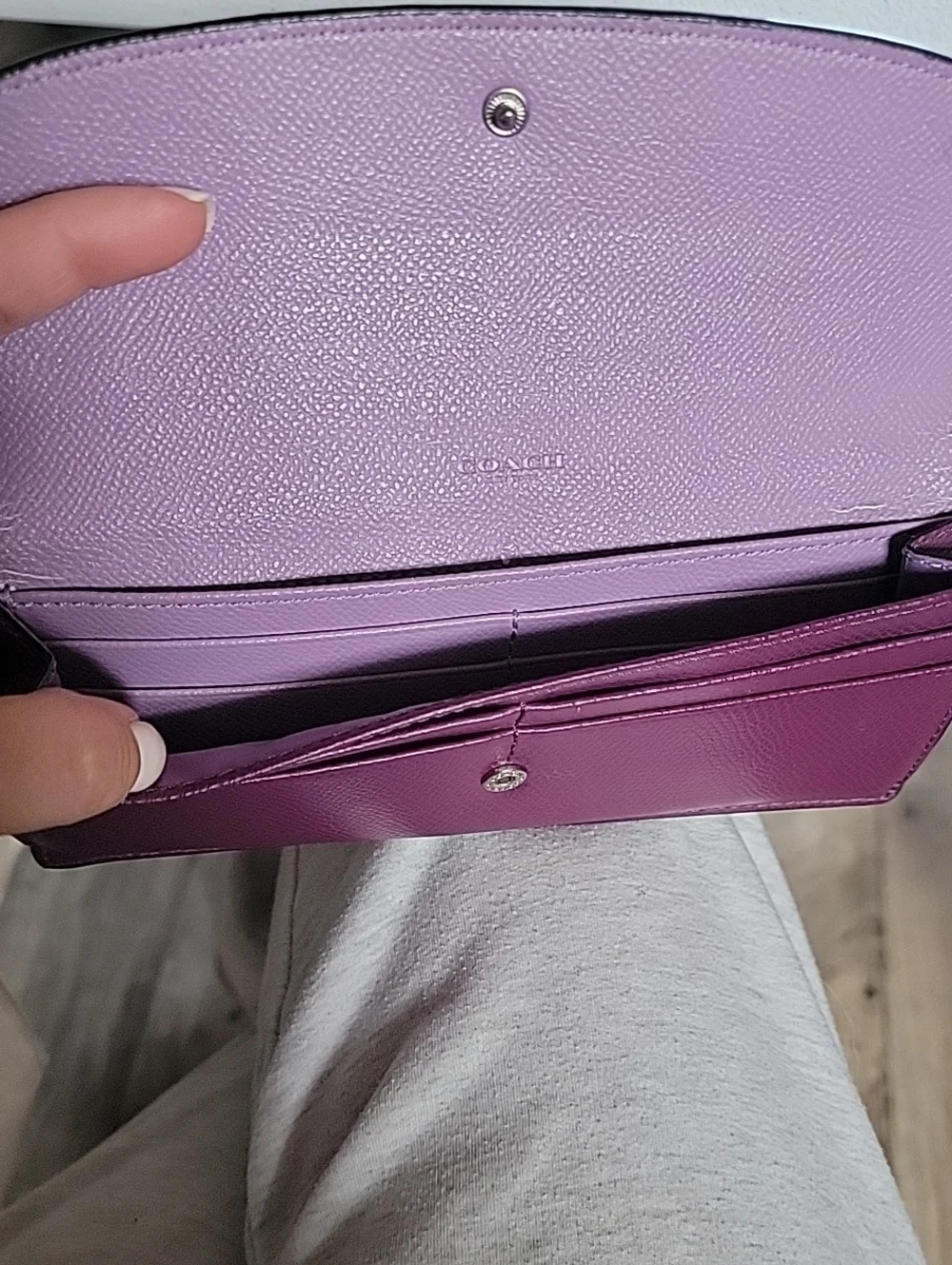 Coach Plum Leather Continental Wallet with Python-Print Envelope Style